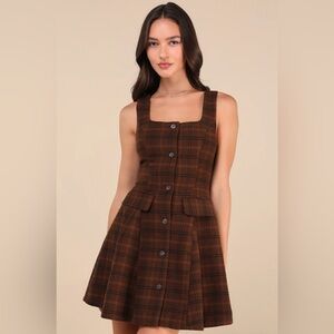 Lulu's Brown Plaid Mini Dress